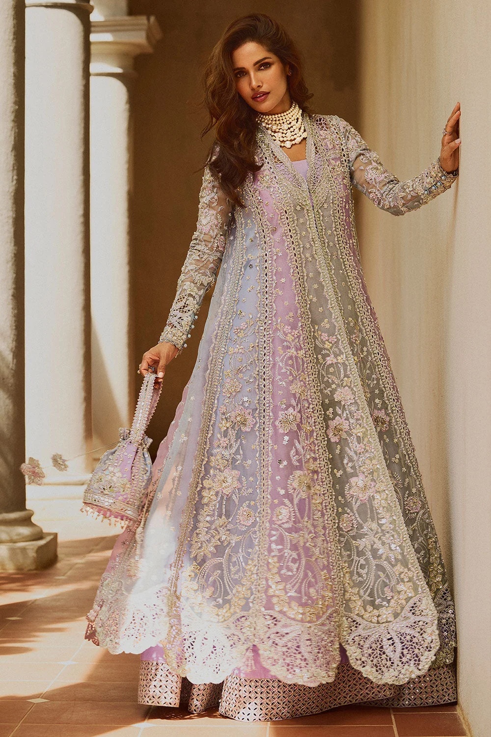 Soraya – ORCHID pakistani fashion outfit in lilac, blue, green tones.
